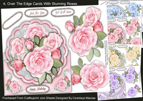 4, Over the Edge Cards ,With  Stunning Roses