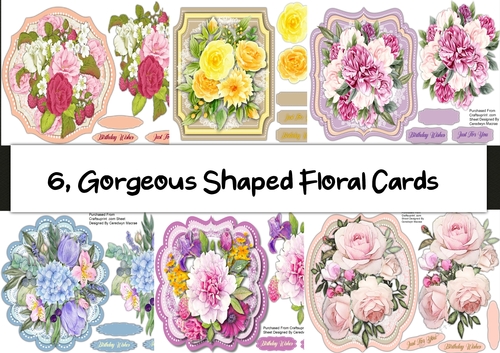 6, Gorgeous Shaped Floral Cards 
