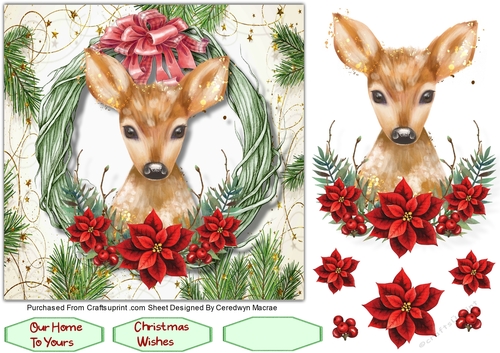7x7 Deer and Poinsttias