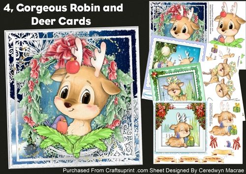 4, Gorgeous Robin and Deer Cards 