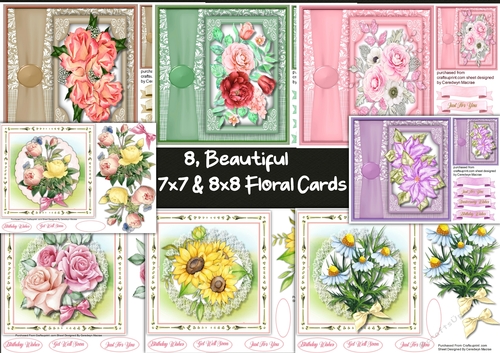 8, Beautiful 7x7 & 8x8 Floal Cards