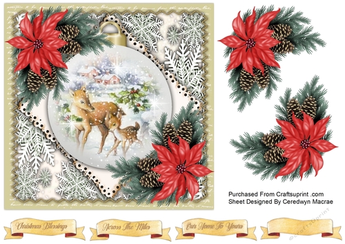 7x7 Deer , Foal, and Poinsettias