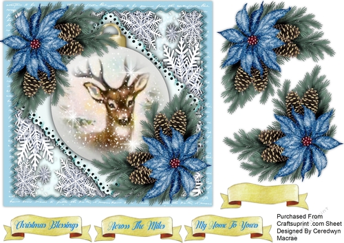 7x7 Reindeer Scene and Poinsettias