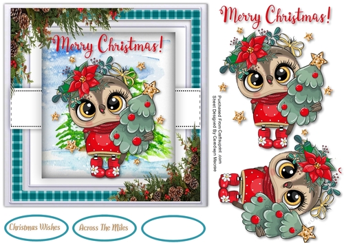 7x7 Merry Christmas Owl
