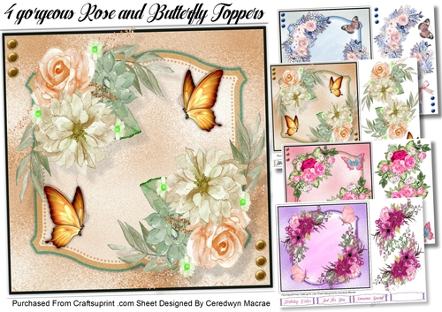 4,Gorgeous Rose and Butterfly Toppers