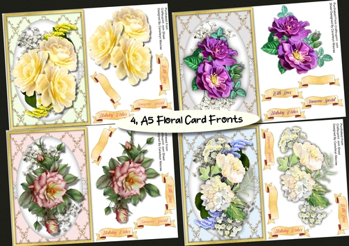 4, Lovely A5 Floral Card Fronts