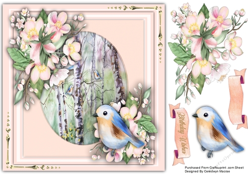 Beautiful Blue Bird and Apple Blossom