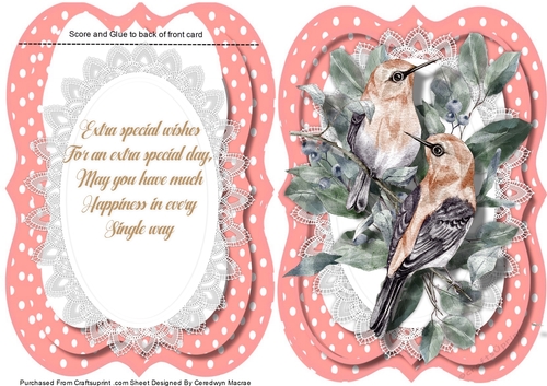 Beautiful Tent  Card , Birds on a Branch