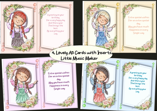 4, Lovely A5 ,Cards with Inserts , Little Music Maker