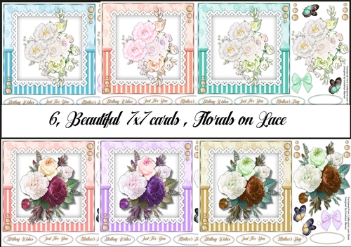 6, Beautiful Cards, Florals on Lace 