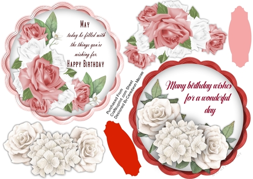 2, Beautiful Floral Toppers with Birthday Verse
