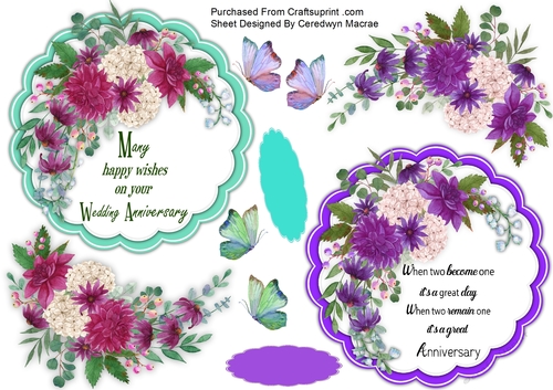2,Beautiful Flower Toppers with Anniversay Quotes