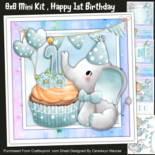 8x8 Mini Kit, Happy 1st Birthday, boy