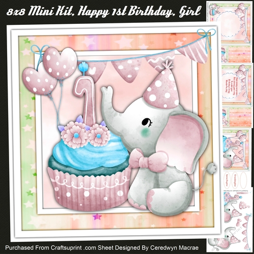 8x8 Mini Kit, Happy 1st Birthday, Girl