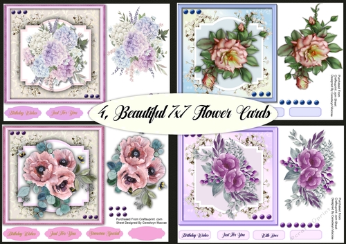 4, , Beautiful 7x7 Flower Cards