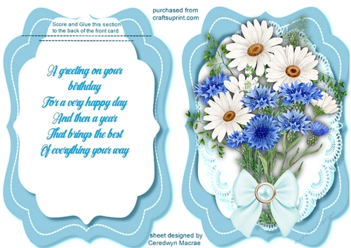 A5, Tent card ,  Daisys and Cornflowers