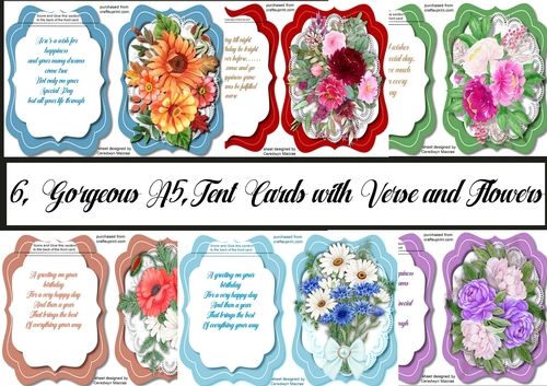 6, Gorgeous  A5, Tent Cards with Verse and Flowers