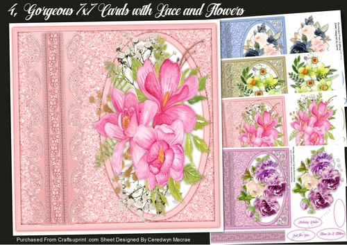 4, Gorgeous 7x7 Cards with Lace and Flowers