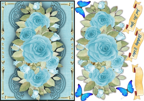 A5,  Sea Blue Rose Spray