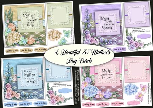 4, Beautiful 7x7 Mothers Day Cards 