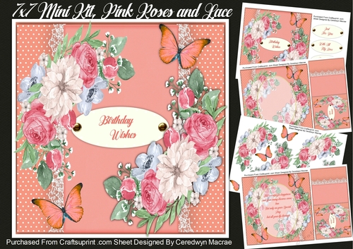 7x7 Mini KIt, Pink Roses and Lace 