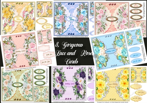 8, Gorgeous Lace and Roses Cards