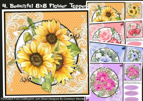 4, Lovely 8x8  Flower Toppers