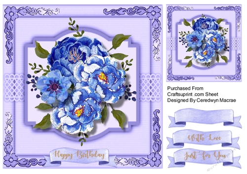 8x8 Beautiful Blue Peonys 