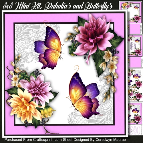 8x8 Mini Kit, Dahalias and Butterflys 