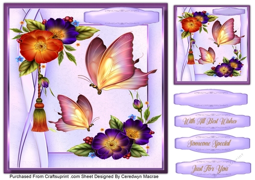 8x8  Beautiful Dog Roses and Butterflies