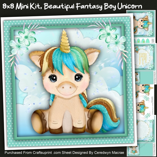 8x8 Mini Kit, Beautiful Fantasy Boy Unicorn 