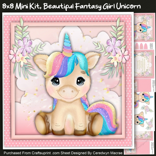 8x8 Mini Kit, Beautiful Fantasy Girl Unicorn 