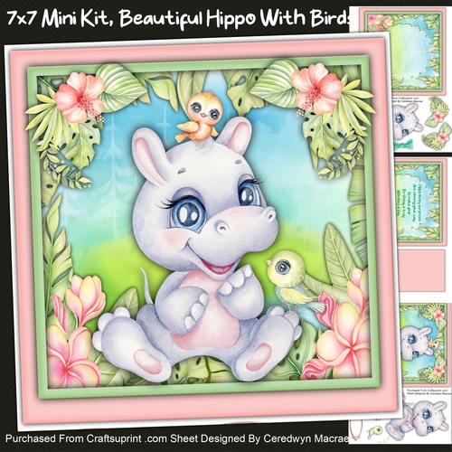 7x7 Mini Kit Beautiful Hippo with Birds 
