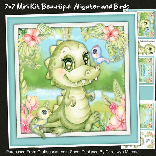 7x7 Mini Kit Beautiful Alligator with Birds 