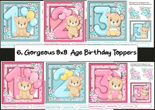 6, Gorgeous  8x8 Age Birthday Toppers