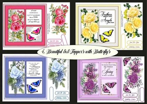 4,Beautiful  8x8  Toppers With Butterflys 
