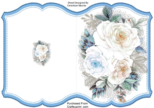 A5, Print and Fold Hint of Blue  Roses