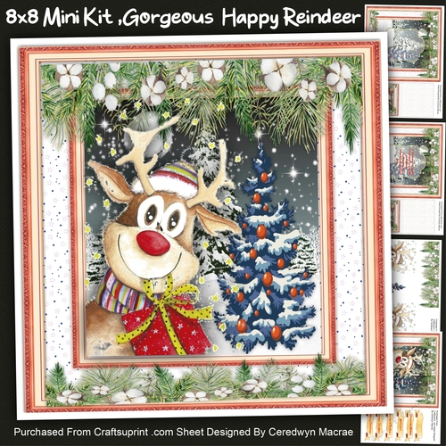 8x8 Mini Kit, Gorgeous Happy Reindeer