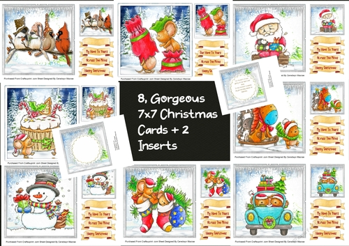8, Gorgeous  7x7 Christmas Cards + 2 Inserts 
