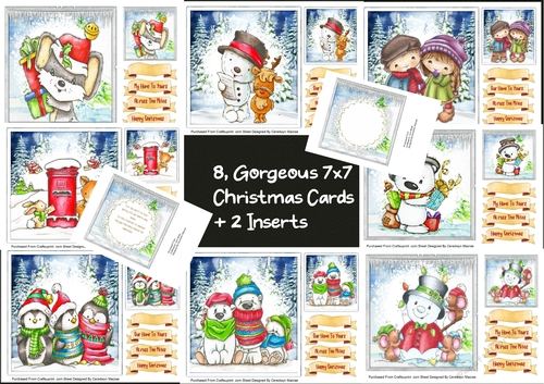 8, Gorgeous  7x7 Christmas Cards + 2 Inserts 