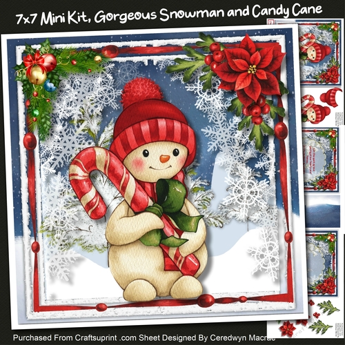 7x7 Mini Kit, Gorgeous Snowman and Candy Cane 