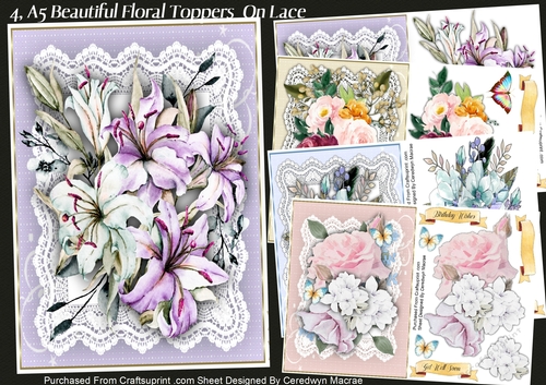 4, A5 Beautiful Floral Toppers on Lace 