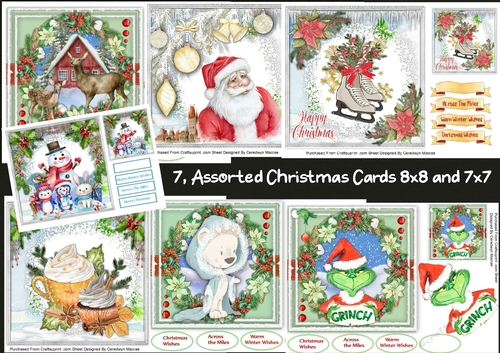7, Assorted 7x7 and 8x8 Christmas Cards 