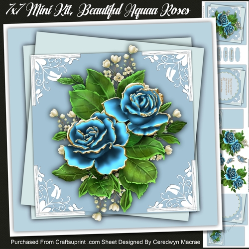 7X7 Mini Kit, Beautiful Aqua Roses