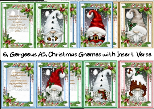 6, Gorgeous A5 Christmas Gnomes With Insert Verse