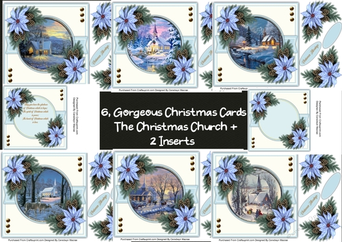 6,Gorgeous Cards The Christmas Church + 2 Inserts 