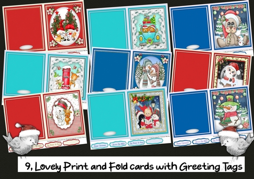 9, Lovely Print and Fold card with greeting tags 