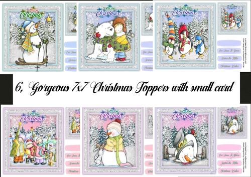 6, Gorgeous 7x7 Christmas Toppers with small card 