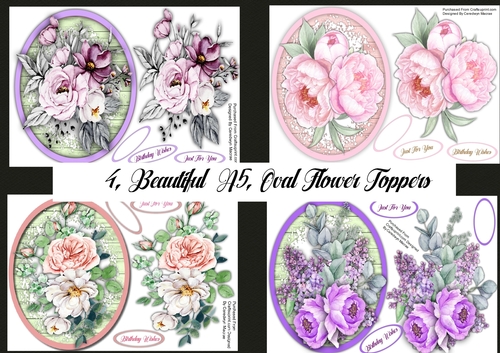 4, Beautiful A5 Oval Flower Toppers