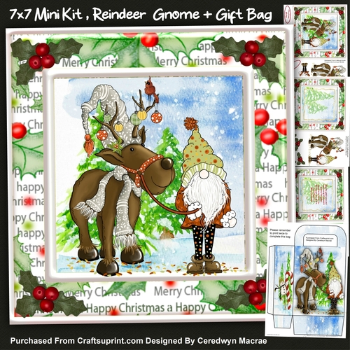 7x7 Mini Kit, Reindeer Gnome + Gift Bag